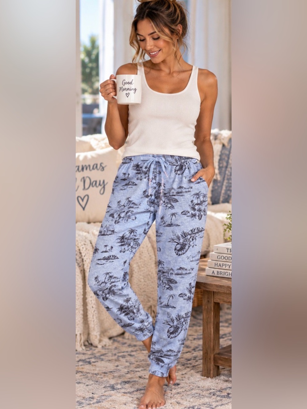 NWT PJ Salvage XS Hawaiian Tropical Print Jogger Pajama Lounge Pants